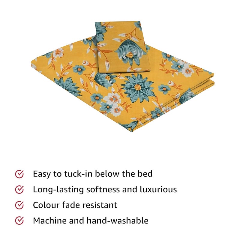 STARNSTYLE 220 TC Microfiber Floral Printed Single Bedsheet with Pillow Cover - Gold Grey - Image 4